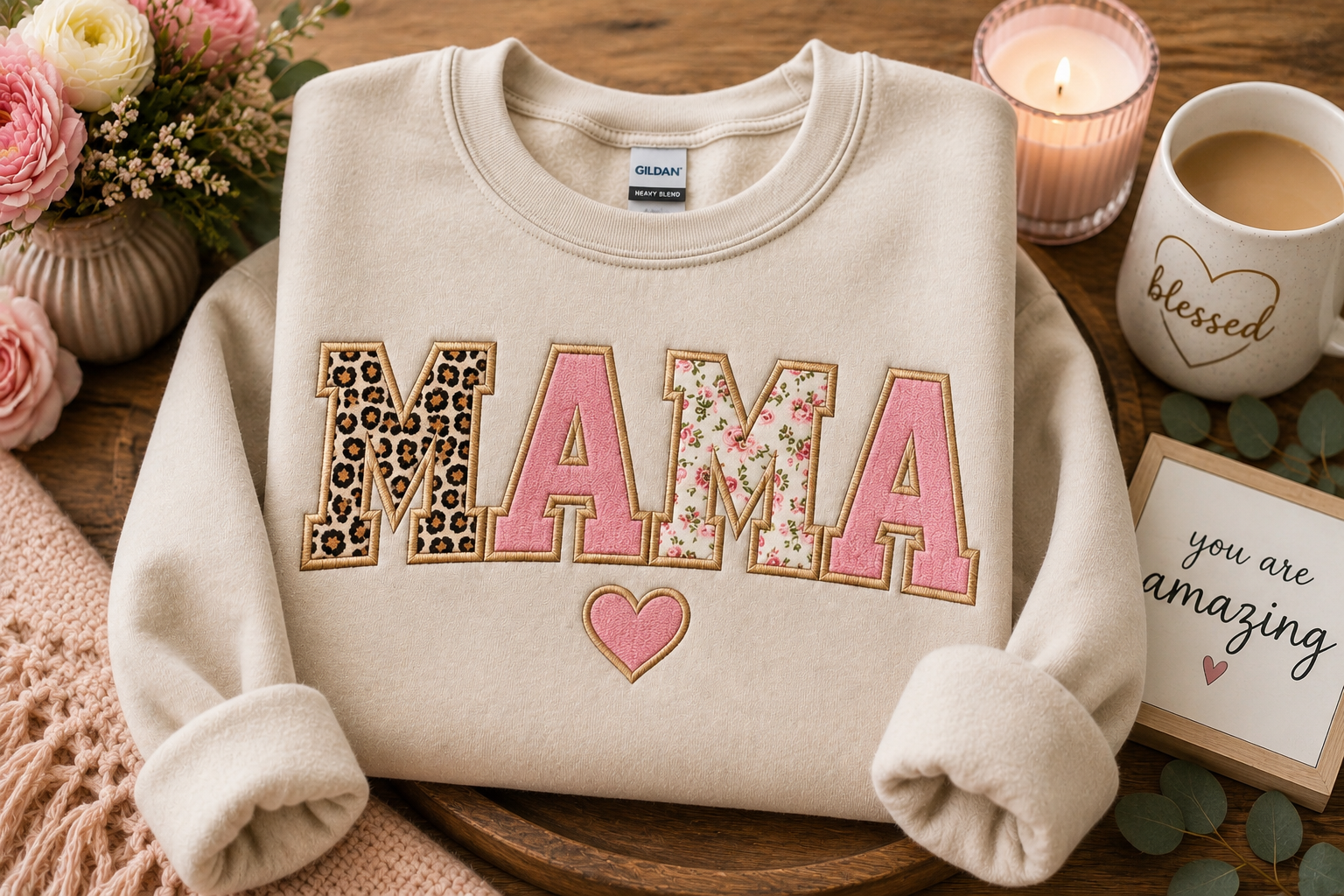 Mama Embroidered Appliqué Sweatshirt